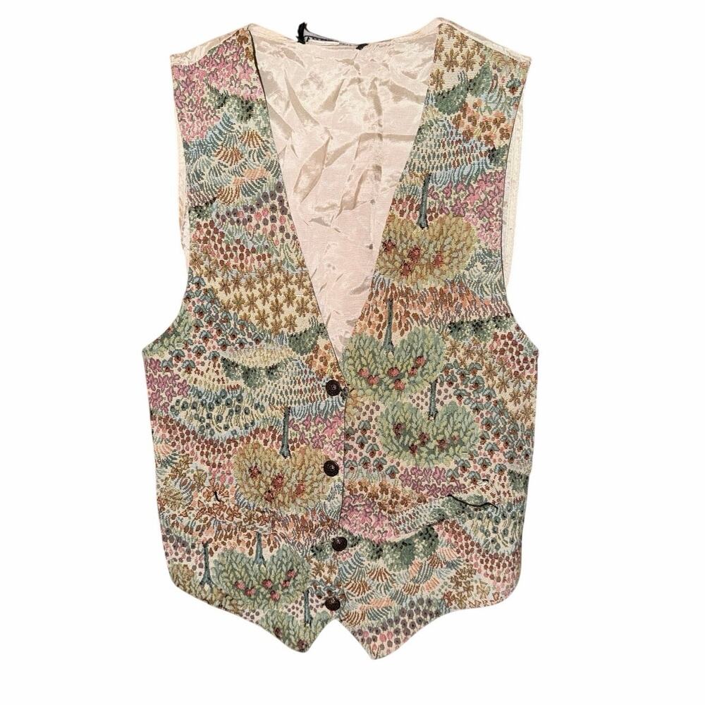 Vintage Wrapper tapestry button front vest cottagecore whimsical layering small